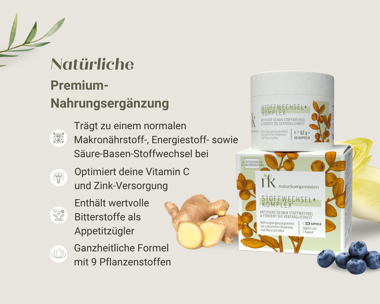 Für deinen Makronährstoff-, Energiestoff- sowie Säure-Basen-Stoffwechsel. Mit Bitterstoffen