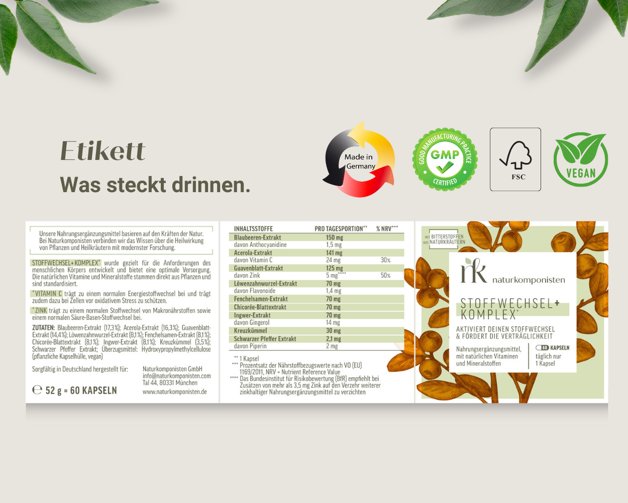 Mit Vitamin C und Zink sowie Löwenzahn, Ingwer, Fenchel