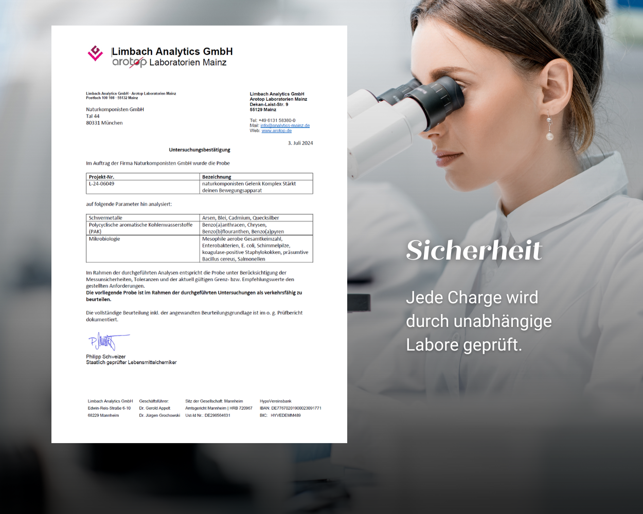 Mit unabhängigen Laboren geprüft auf Schwermetalle