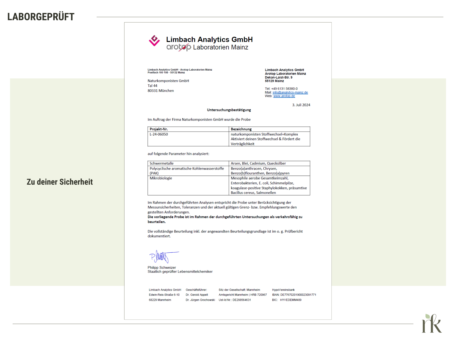 Untersuchungsbestätigung Stoffwechsel Komplex